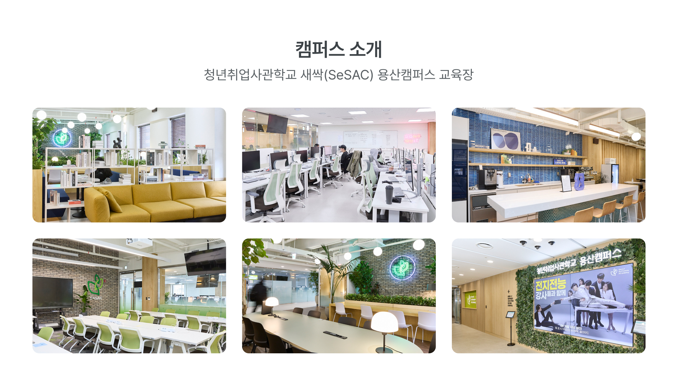 캠퍼스 소개, 청년취업사관학교, 새싹, SeSAC, 용산캠퍼스, 교육장, 현대적 교육시설, 컴퓨터실, 협업 공간, 카페테리아, 휴게 공간, 강의실, 스터디룸, 교육 환경, 디지털 마케팅 교육시설, 그린 인테리어, 쾌적한 학습공간, 모던한 교육시설, 스마트 교육환경, 학습 공간, 회의실, 프로젝트룸, 교육 인프라, 미디어 시설, 디지털 교육장